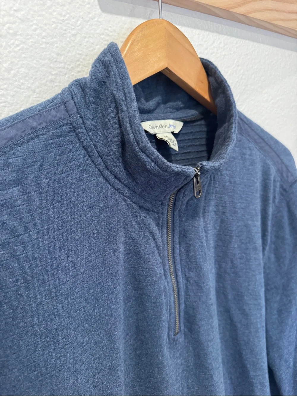 Calvin Klein Men's Indigo Heather Half-Zip Pullover Medium 100% Cotton